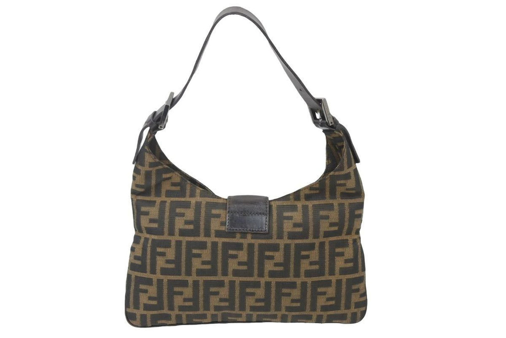 Fendi Zucca Bag Mamma Brown Canvas Leather Bucket Hobo Brown